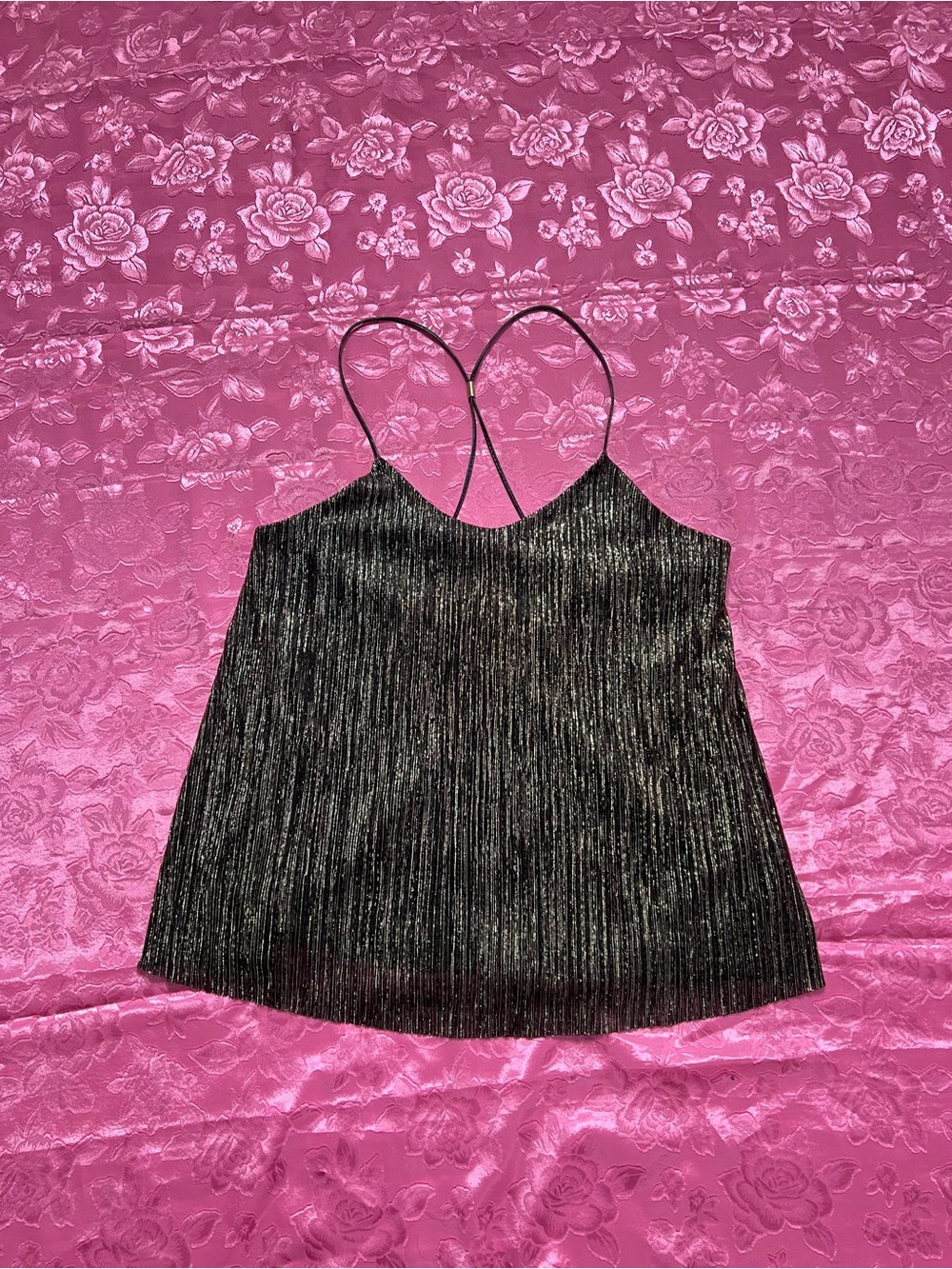 Express Black and Gold Metallic Pleated Cami - Picture 2 of 4